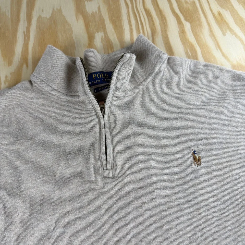 Polo Ralph Lauren Mens XL Estate Rib Quarter Zip Pullover Sweater Beige Tan Pony
